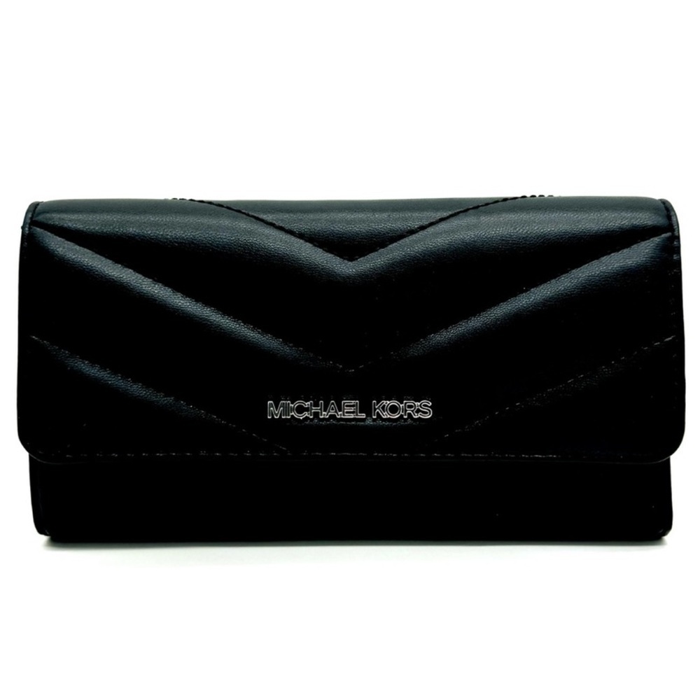 Michael Kors Large Quilted Trifold Wallet Black/Silver - Picture 2 of 9
